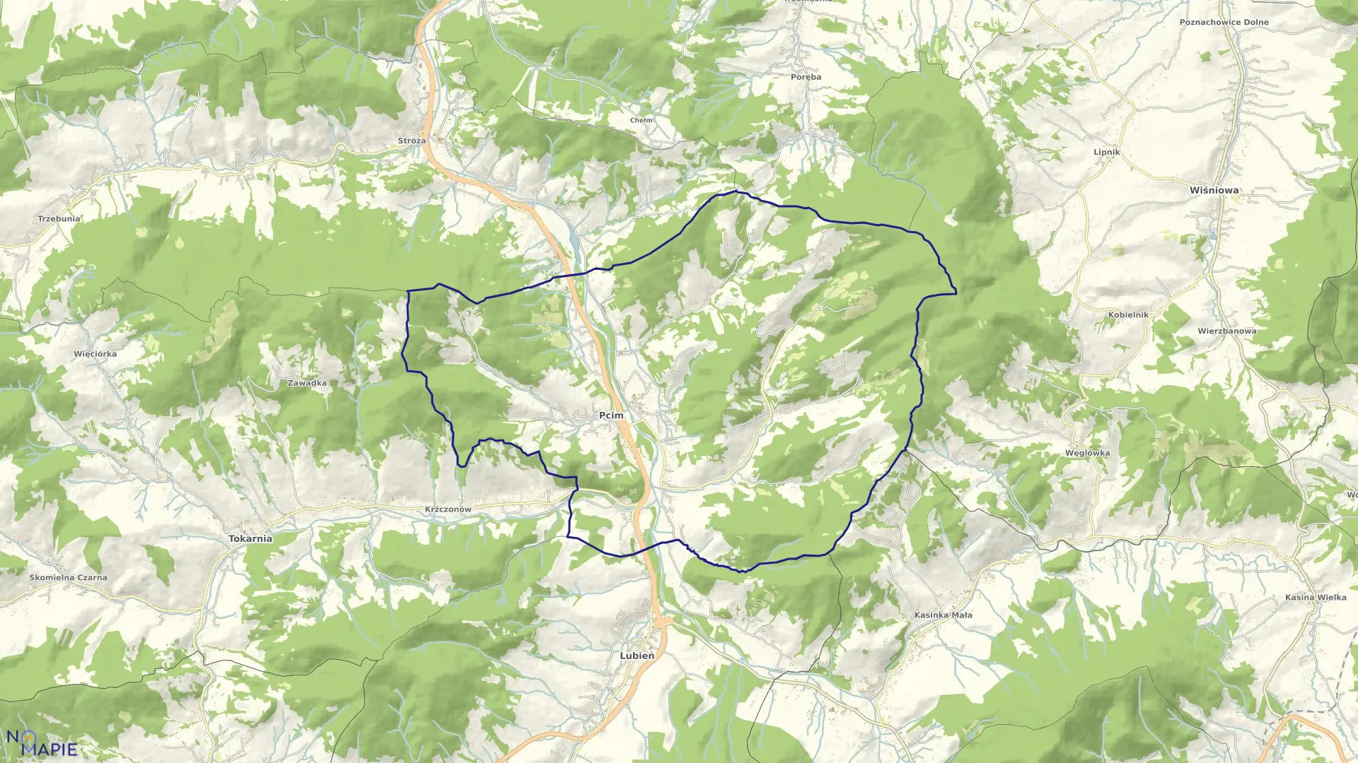 Mapa obrębu Pcim w gminie Pcim